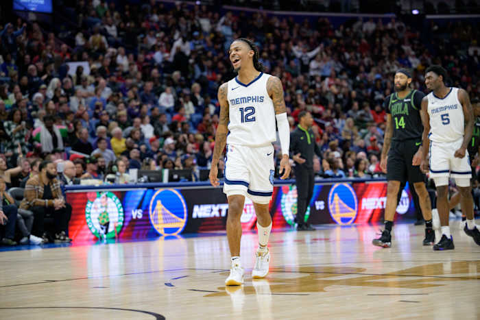 Memphis Grizzlies guard Ja Morant celebrates a win against the New Orleans Pelicans.